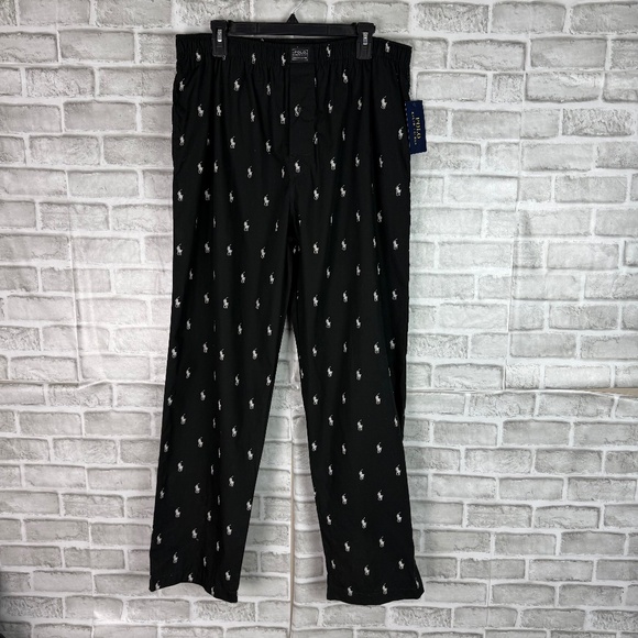 Polo Ralph Lauren All Cotton Black & White Pony AOP Pajama Pants NWT - Picture 1 of 4